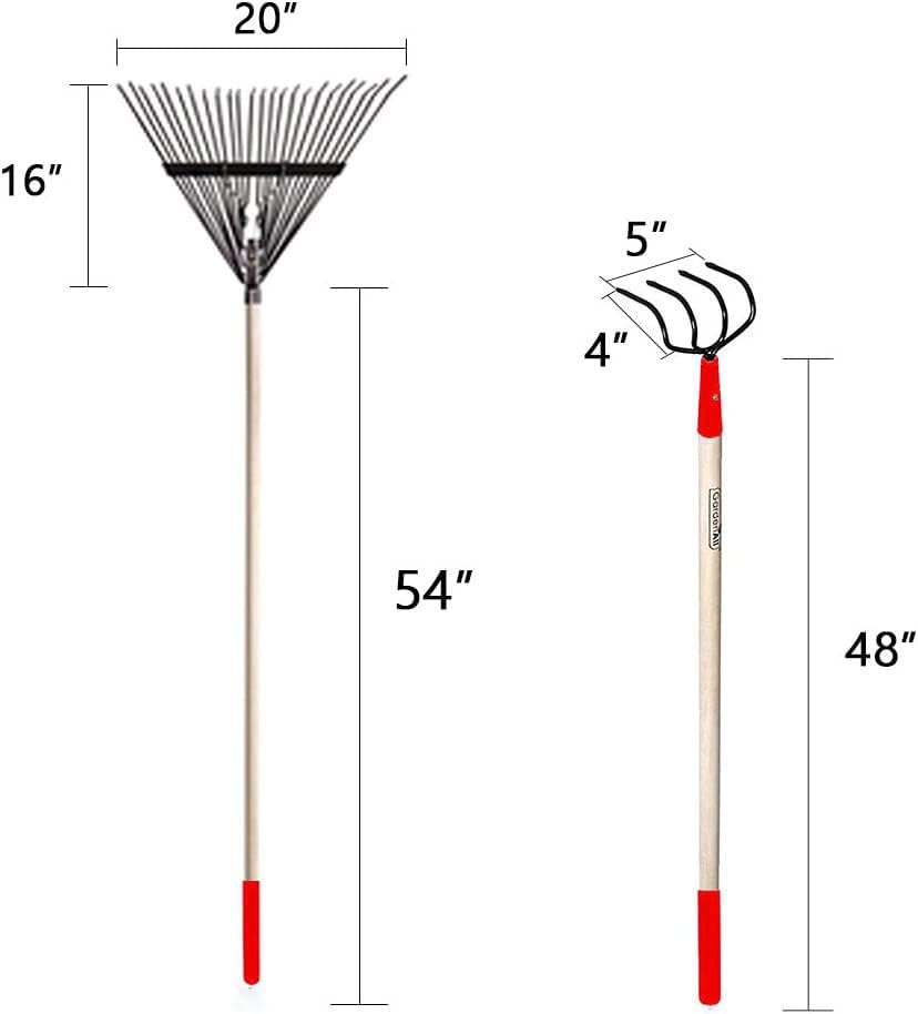 GardenAll 7-Piece Shovels Rakes Hoe Set Garden Tools Gifts for Women Long Wood Handle Pointy Shovels for Digging Short Handle Shovel Meteal Rakes Cultivator Set