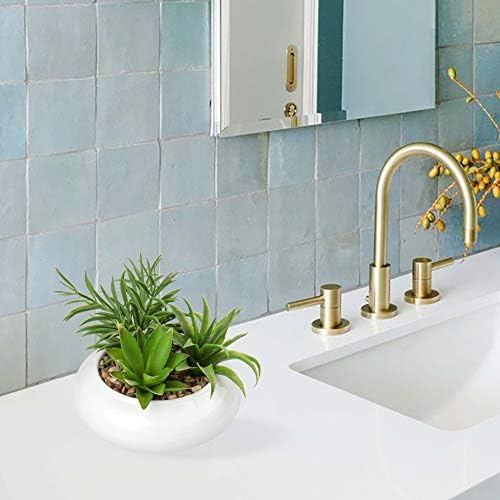 Hollyone Large Artificial Succulents Plants Faux Succulents in Pots Fake Succulent Plastic Potted Plants with White Ceramic Pot for Home Decor Office Desk Bathroom Shelf Living Room Decoration