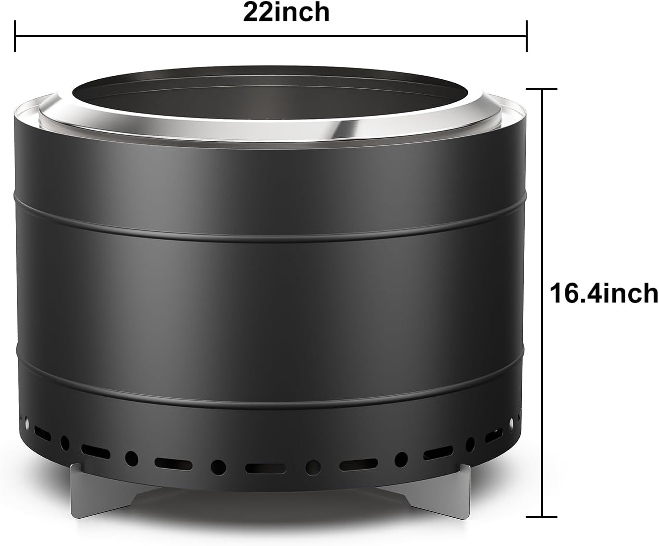 22 inch Smokeless Fire Pit with Carry Bag, Stainless Steel Outdoor Smokeless Firepit, Wood Burning Fire Pits for Camping, Bonfire,Low Smoke Firepit for Outside(Black)