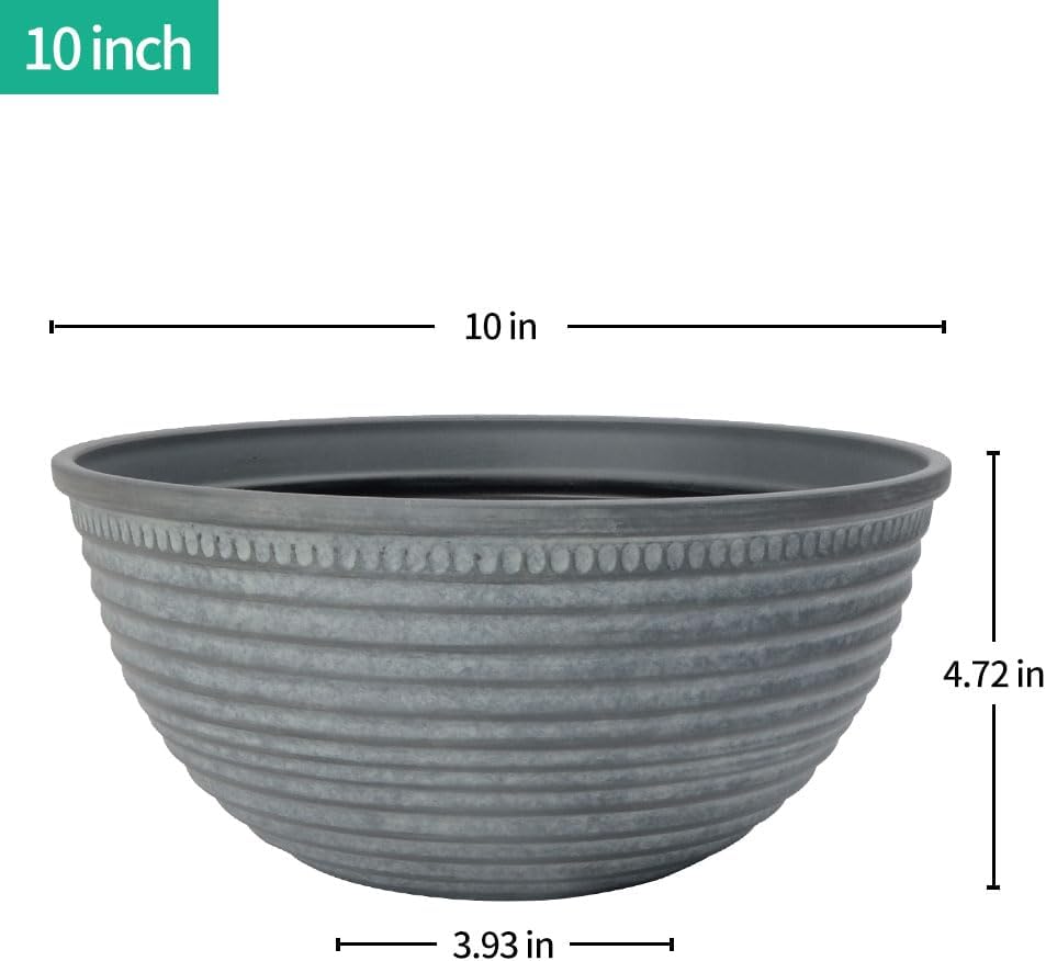 2 Pack 10 Inch Plant Pots,Durable Decorative Flower Pots Planters with Drainage Hole for Indoor and Outdoor Plants,Flowers,Succulents, Gray