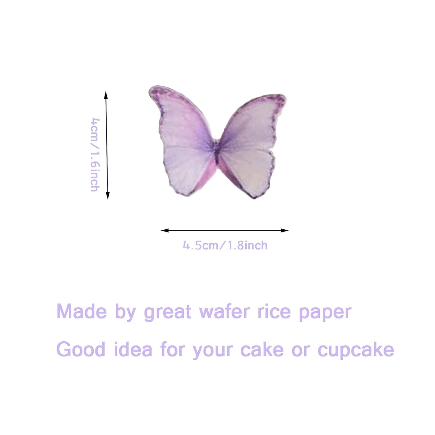 Weraru 48Pcs Edible Wafer Paper Butterflies Cupcake Topper Purple Pink Green Cake Decorations Mixed Color