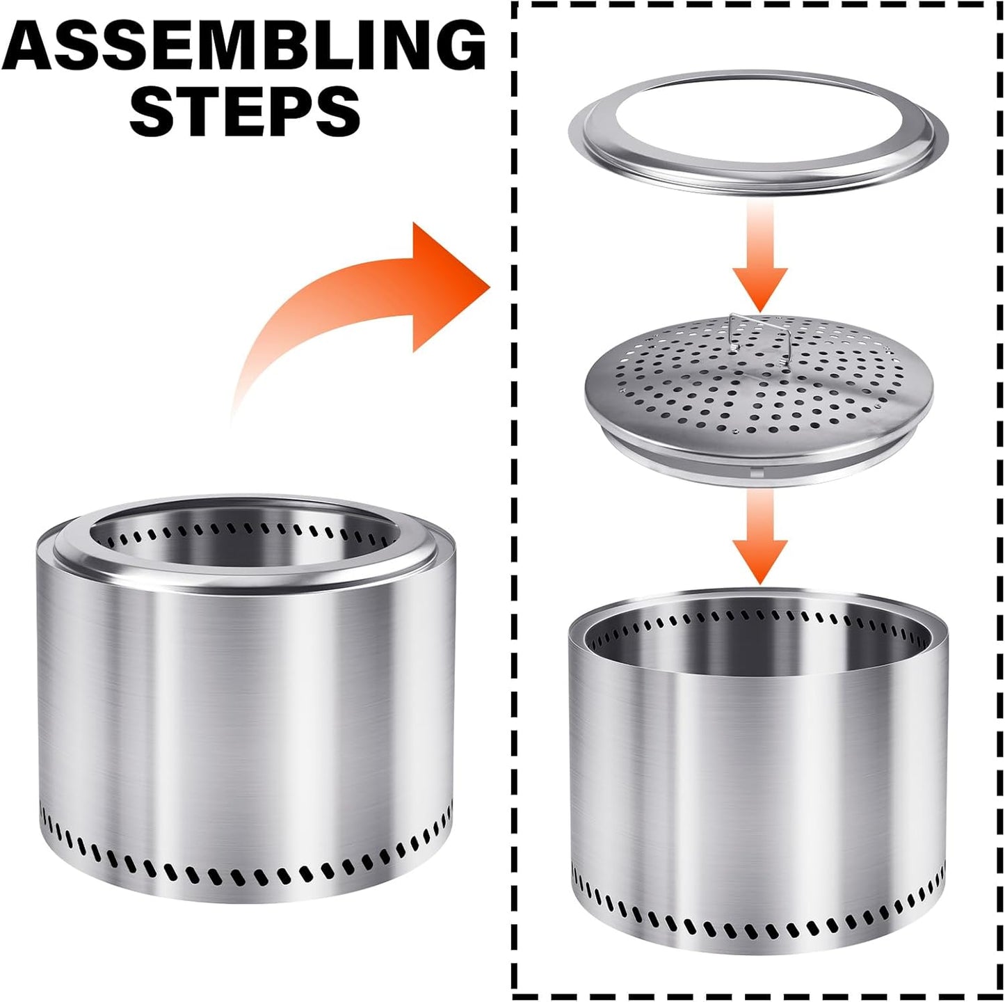 HGD 16 inch Smokeless Fire Pit for Outside, Stainless Steel Fire Pits, Smokeless FirePit Outdoor for Camping Backyard Patio Garden Picnic