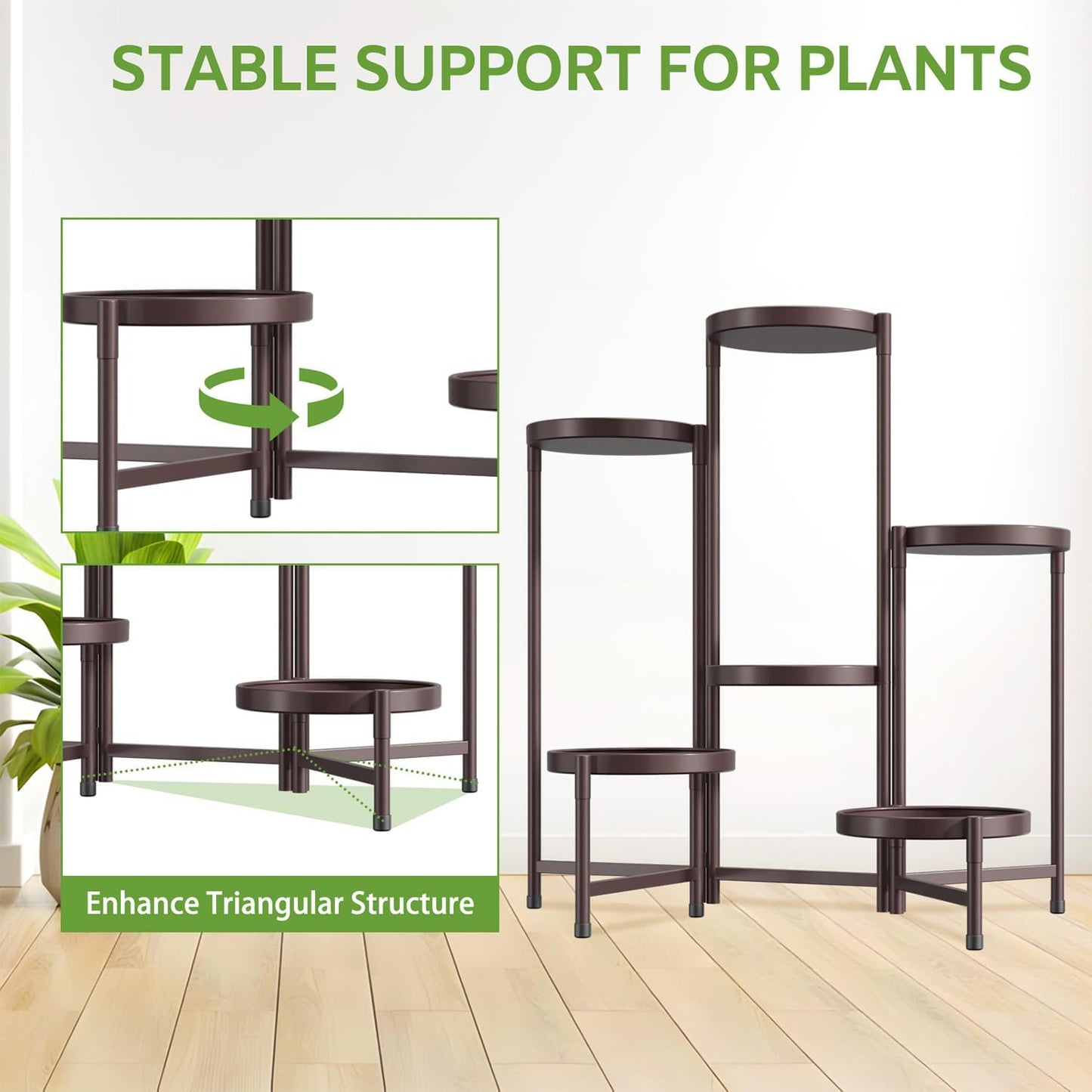 iDavosic.ly 6 Tier Large Plant Stand Indoor, 10 Inch Wide Tall Corner Metal Plant Stands Outdoor for Multiple Plants, Folding Tiered Flower Display Holder Rack Shelf, Violet Bronze