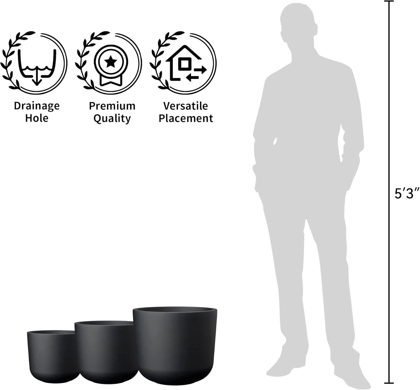 Kante Round Concrete Planter, 11 Inch Dia Classic Style Large Plant Pot with Drainage Hole for Indoor & Outdoor Plants, Ideal for Home, Patio, Garden, Black