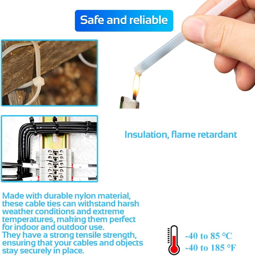 1000pcs 8Inch Nylon Zip Ties, 50 Pounds Tensile Strength, Black Cable Tie, Industrial Grade, UV Resistant,Heavy Duty,for Home,Garden Trellis,Office,Garage and Workshop