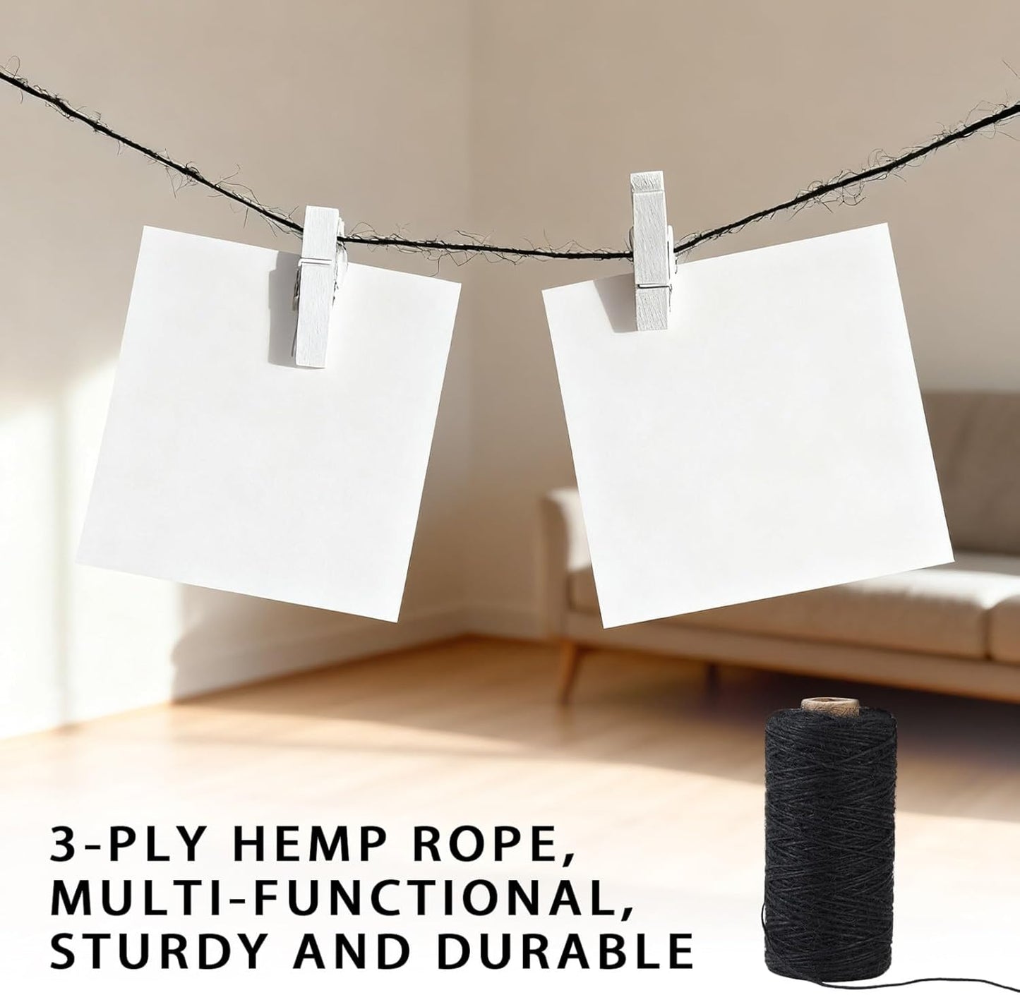 1mm 328 Feet Black Natural Jute Twine, for Crafts Gift, Craft Projects, Wrapping, Bundling, Packing, Holiday Packaging Twine, Gardening and More, Jute Rope to Use Around The House and Garden