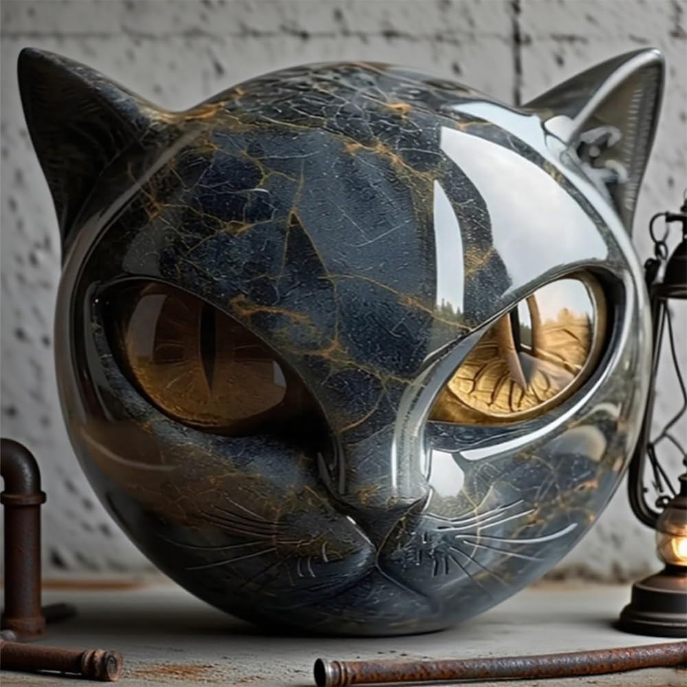 Luxury Black Cat Stone Sculpture, Elegant Home Décor & Gift-Ready Art Piece, Hand-Carved Crystals and Healing Stones Carved, Cute Decoration Gemstones Gifts for Cat Lovers Women Men (E)
