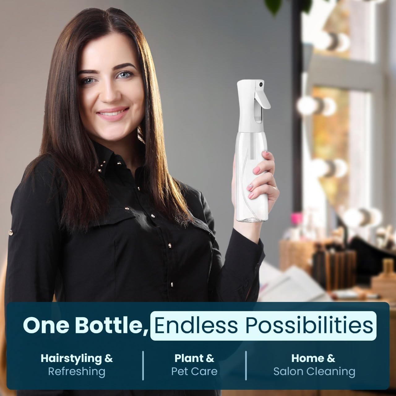 VIGOR PATH Ultra Fine Mist Spray Bottle – Continuous Mister for Hair, Plants & More, Professional Salon & Barber Quality, Clear Refillable Bottle, 500ml (17oz)