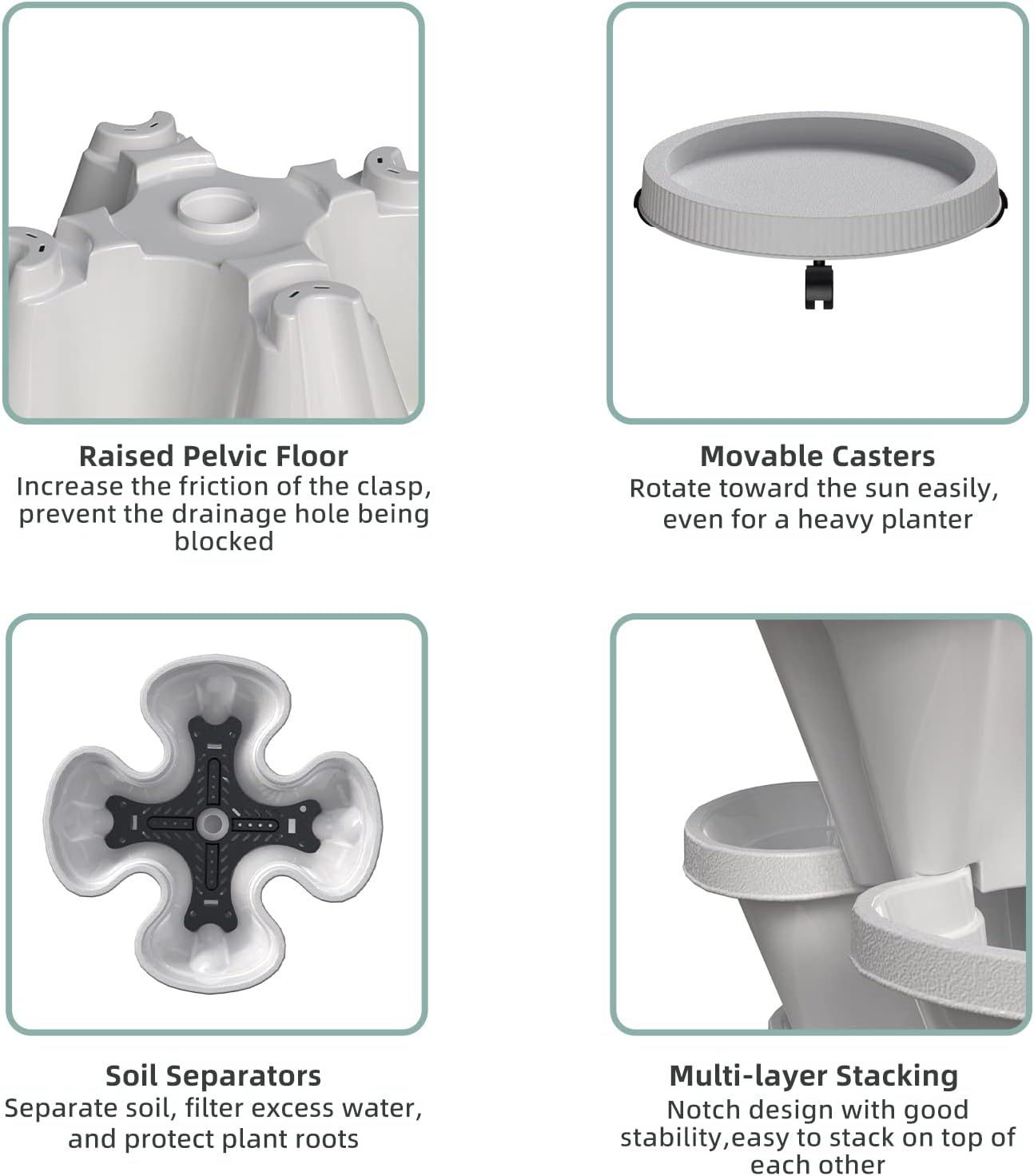 7 Tiered Strawberry Vertical Planter 2 Pack, Stackable Tower Garden Planter Herb Garden Planter with Movable Casters and Bottom Saucer Indoor and Outdoor - White