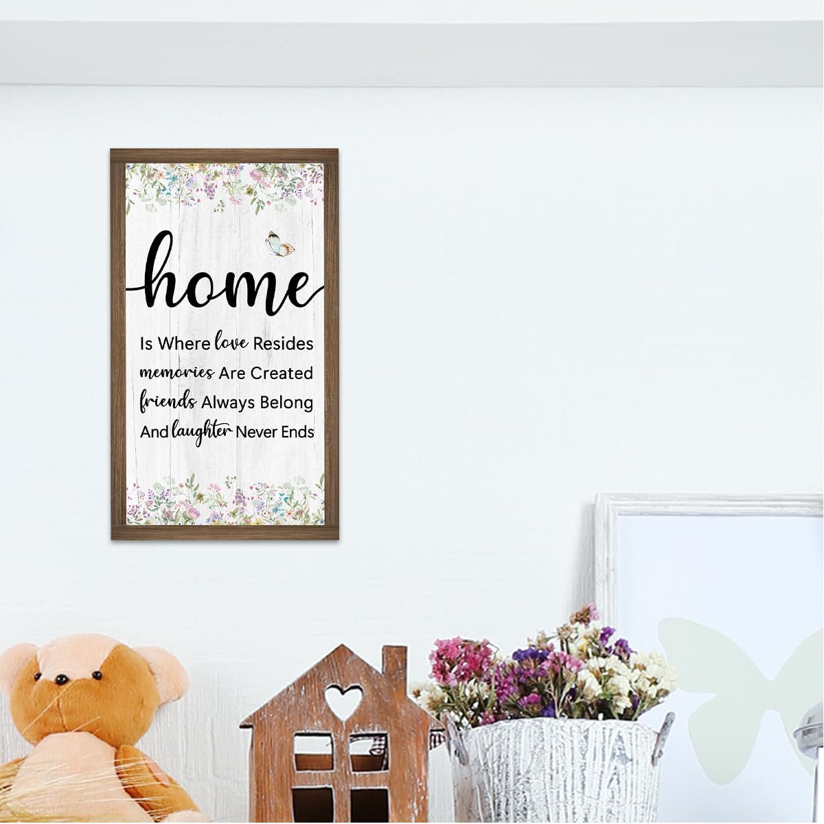 Home is Where Love Resides Memories Are Created Wooden Box Sign Desk Decor,Family Saying Wood Block Sign for Home Farmhouse Bedroom Shelf Tabletop Wall Decor