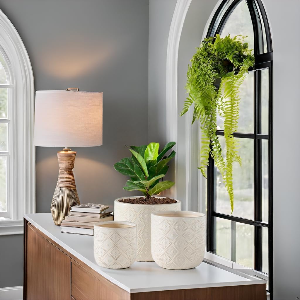 Docrin Ceramic Plant Pots Indoor:6.5+5.3+4 Inch Planters with Drainage Holes for Home /Office - Set of 3 / White