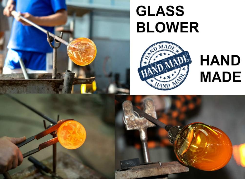 WOSIBO Hummingbird Feeder for Outdoors Patio Large 32 Ounces Colorful Hand Blown Glass Hummingbird Feeder with Ant Moat Hanging Hook, Rope, Brush and Service Card (Blue-Orange)