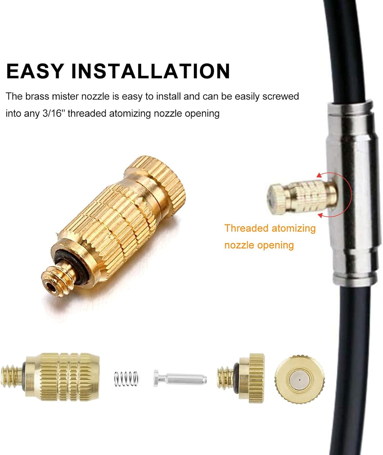 20pcs High Pressure Atomizer Nozzle Brass Misting Nozzles for Outdoor Cooling System, Landscaping, Greenhouse Irrigation, Air Humidification, Anti-Drip Fogging Spray Head(0.016"/0.4mm)