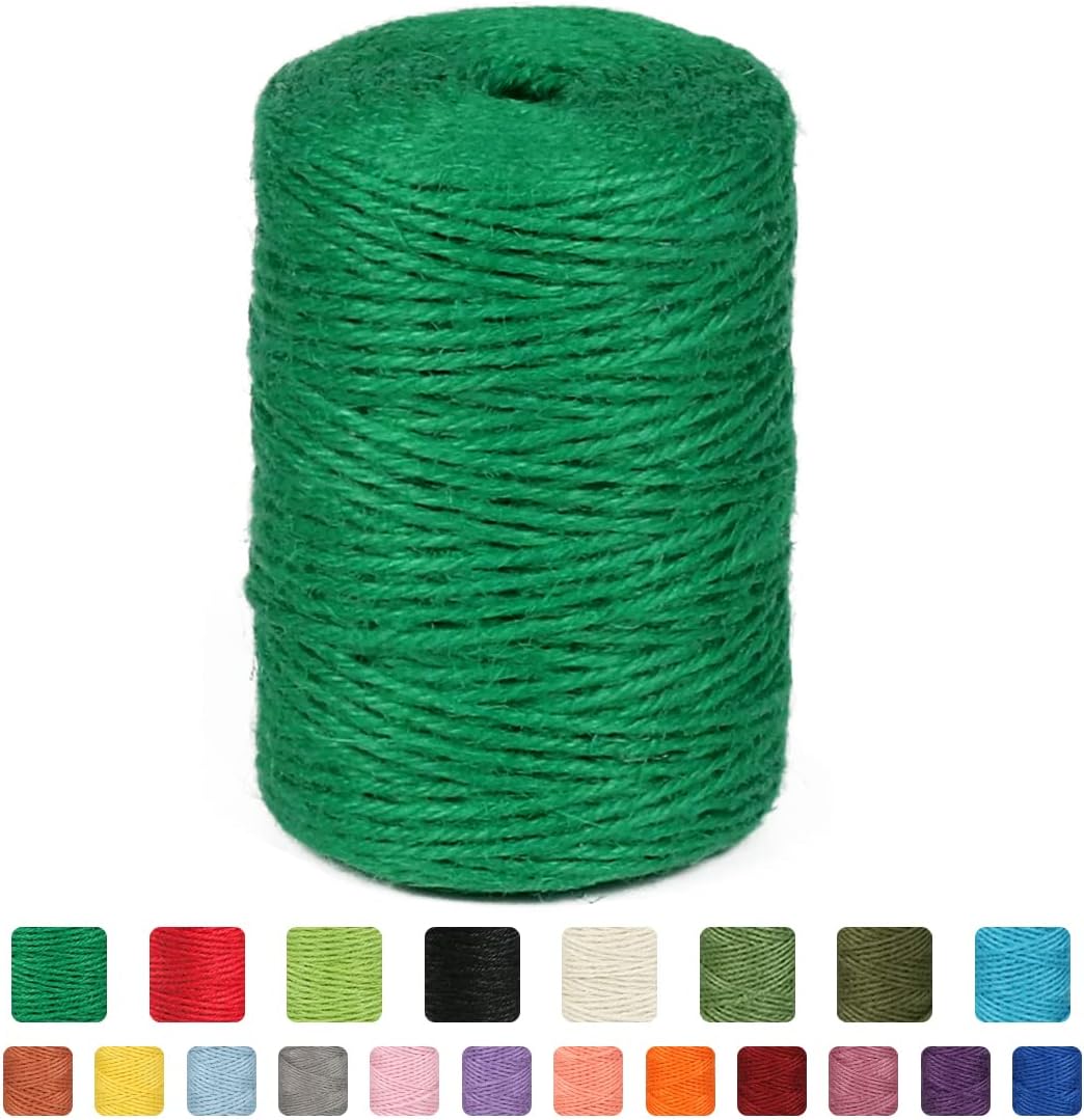 2mm 600ft Colored Natural Jute Twine String for Gift Wrapping Craft Baker Plant Christmas Ribbon Twine Handmade Arts Decoration Thin Packing String Home Decor