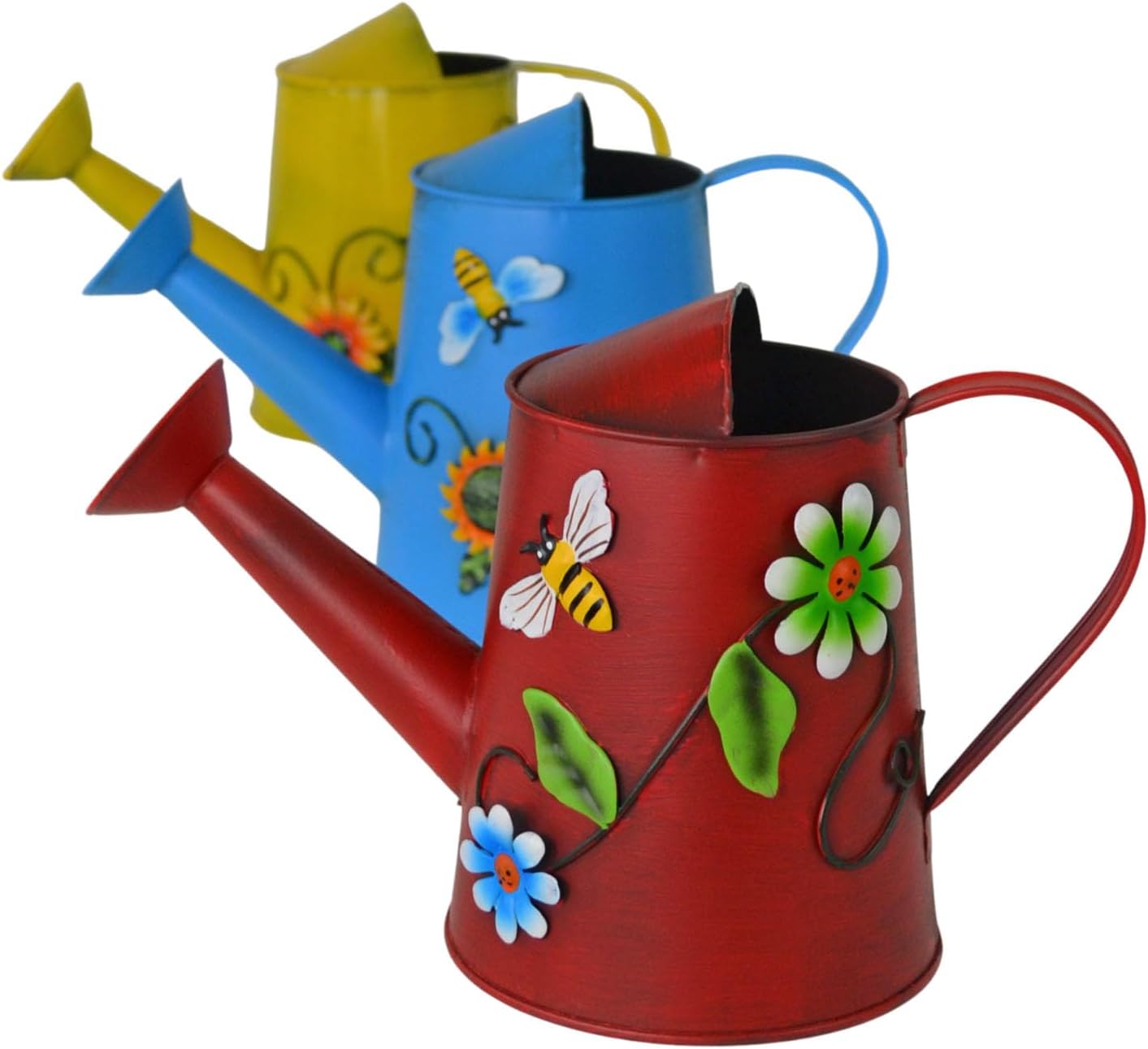 Decorative Wild Flower & Bee Metal Watering Can (Vol: 4 Cups) | Small Red Watering Can | Garden Décor Housewarming Gift for Mother Women Friends Gardeners