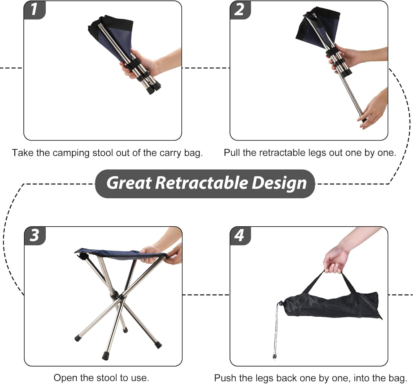 Camping Stool,Small Folding Chair,13.8" Lightweight Folding Stool Compact Backpacking Stool with Carry Bag