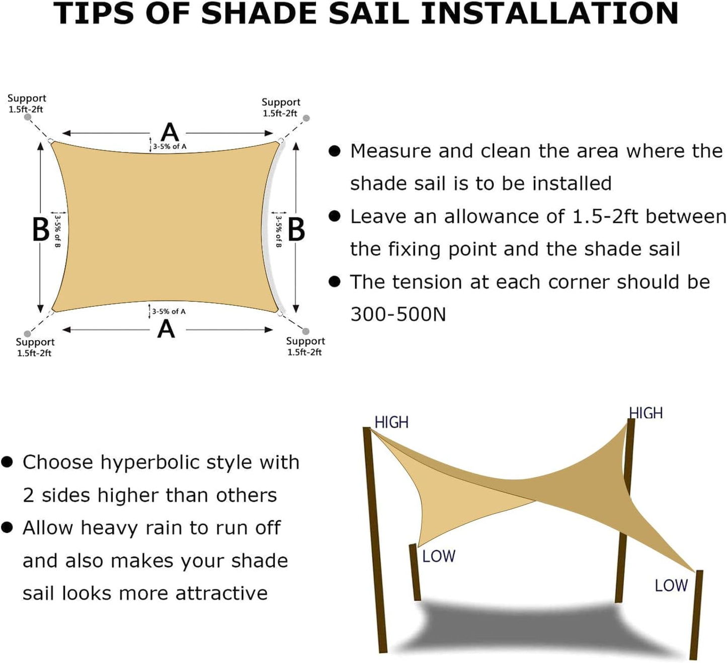 KANAGAWA 10'X22' Sand Custom Size Sun Shade Sail Rectangle UV Block Canopy Cover for Patio Backyard Lawn Garden Outdoor (Customized Available)
