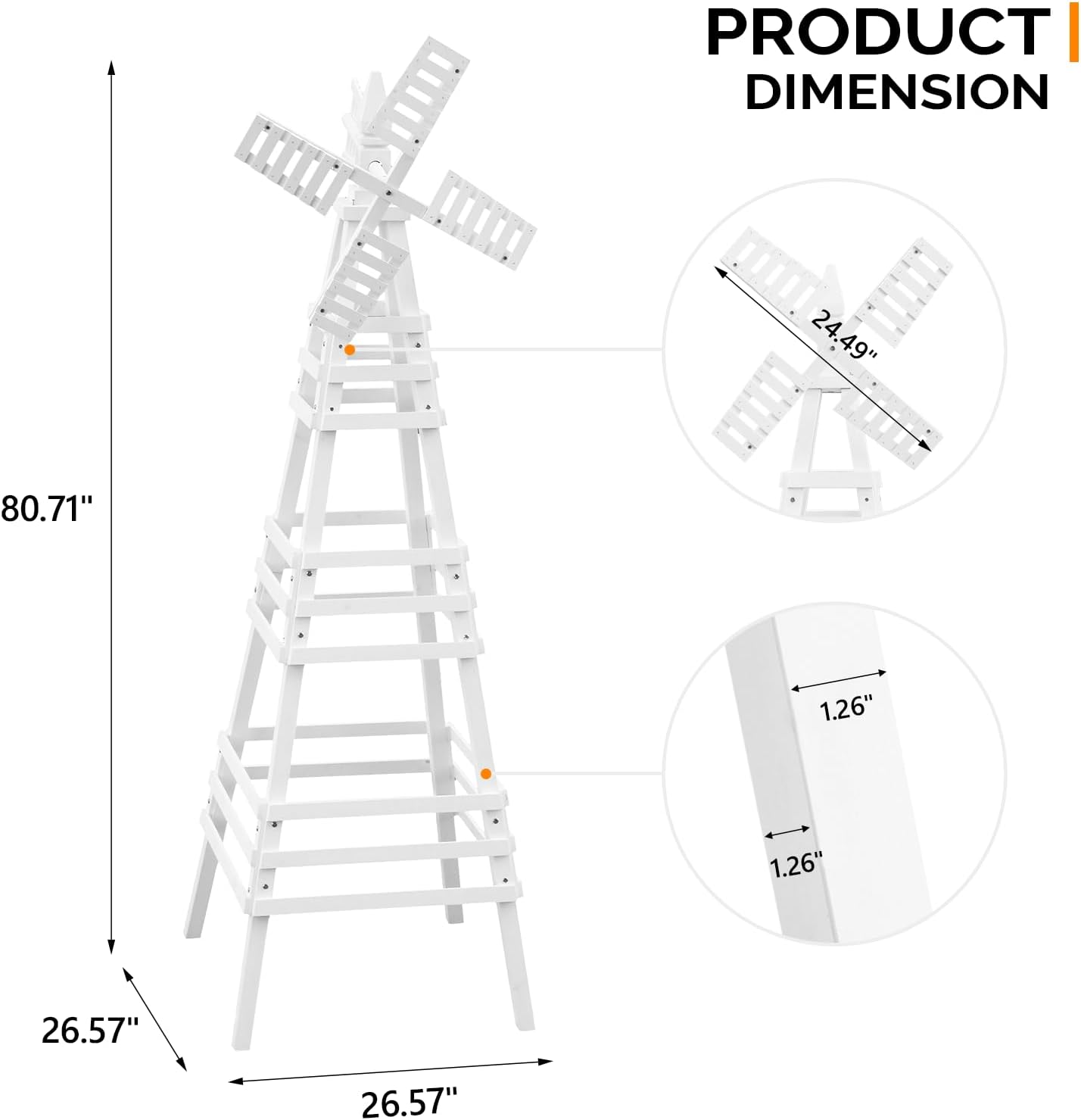 VINGLI Outdoor Yard Windmill, Wooden Wind Spinner for Garden Yard Lawn Patio Decoration (White, Large)