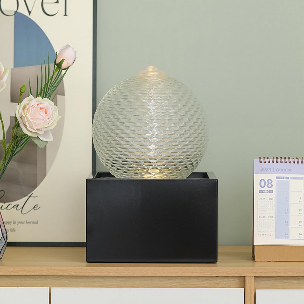 Indoor Water Feature Tabletop Ceramic Fountain Home Kitchen Office Decoration Modern Design Style (Black biger Size)