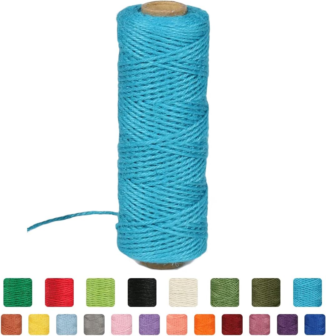 2mm 328ft Colored Natural Jute Twine String for Gift Wrapping Craft Baker Plant Christmas Ribbon Twine Handmade Arts Decoration Thin Packing String Home Decor