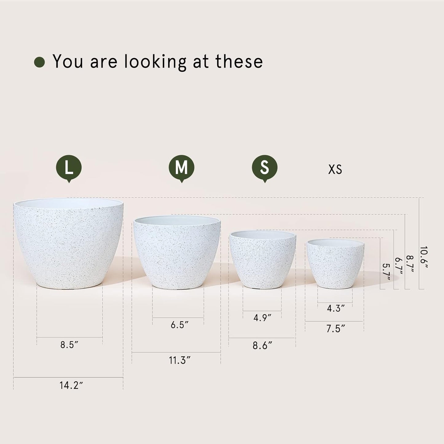 LA JOLIE MUSE 14.2/11.3/8.6 Inch Planters,Indoor/Outdoor White Planters Set of 3,Plant Container with Drain Holes,Flower Pots for Patio and Deck