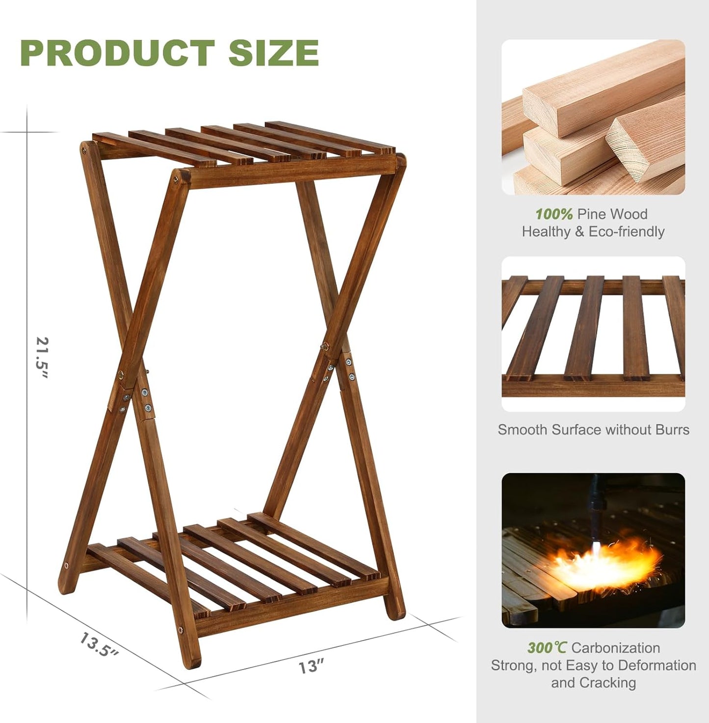 Plant Stand Indoor,Wooden 2 Tier Plant Stands,Corner Square Plant Shelf,Rustic Flower Stand Tall Plant Holder for Living Room Bedroom Balcony Office