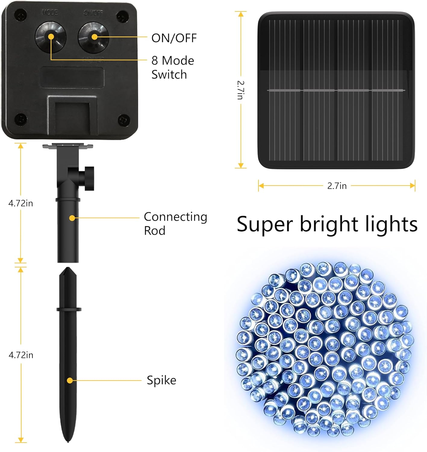 2Pack-Solar String Lights, 78Ft 200 LED Solar Lights Outdoor with 8 Modes ,Solar String Lights Outdoor Waterproof for Yard, Fence,Balcony, Party,Christmas Tree Decorations (Cold White)