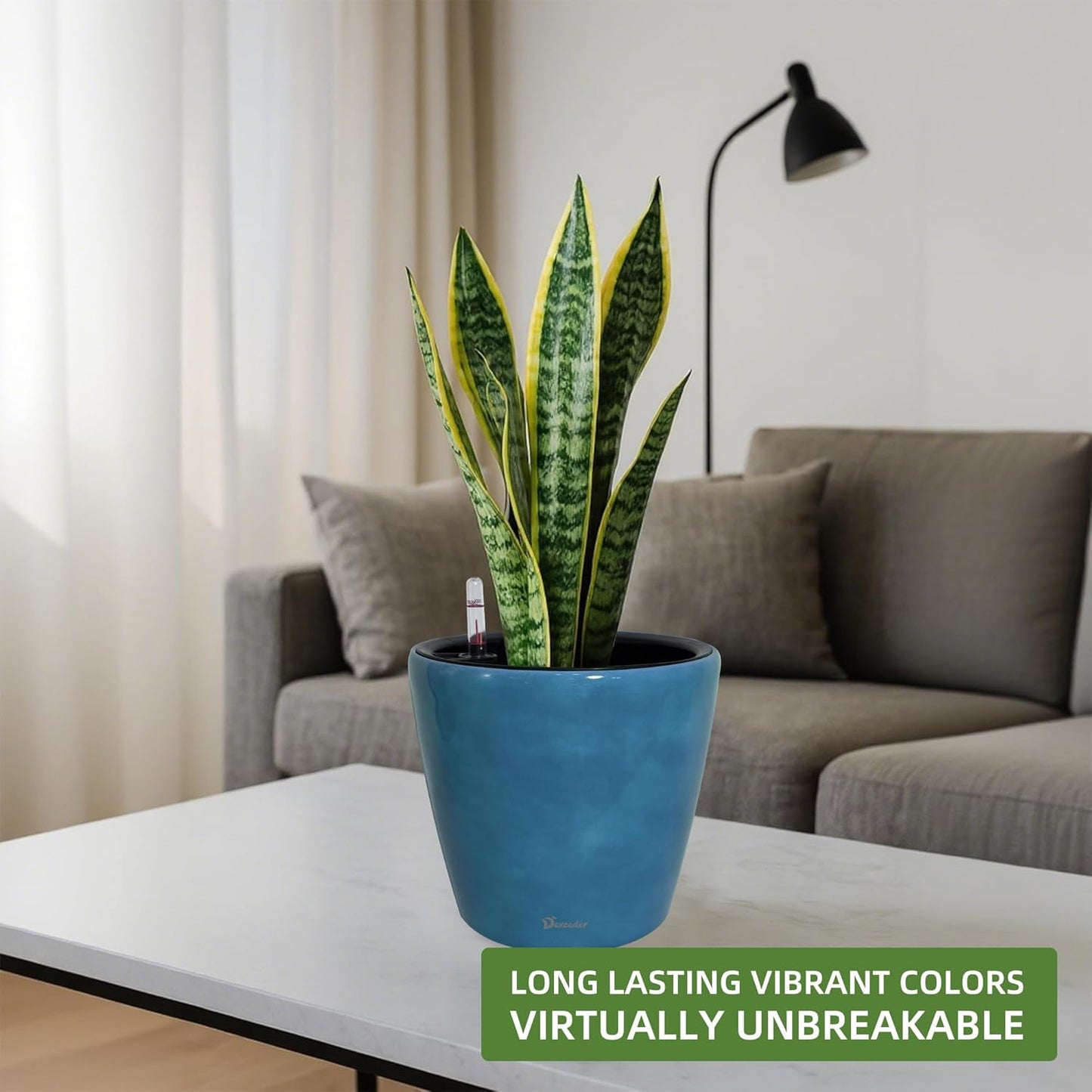 Dexceder 9x8 Inches Self Watering Planter Indoor Outdoor, Inner Pot Design, Thickened Table Flower Plant Pot with Water Level Indicator (Peacock Blue Gradient)