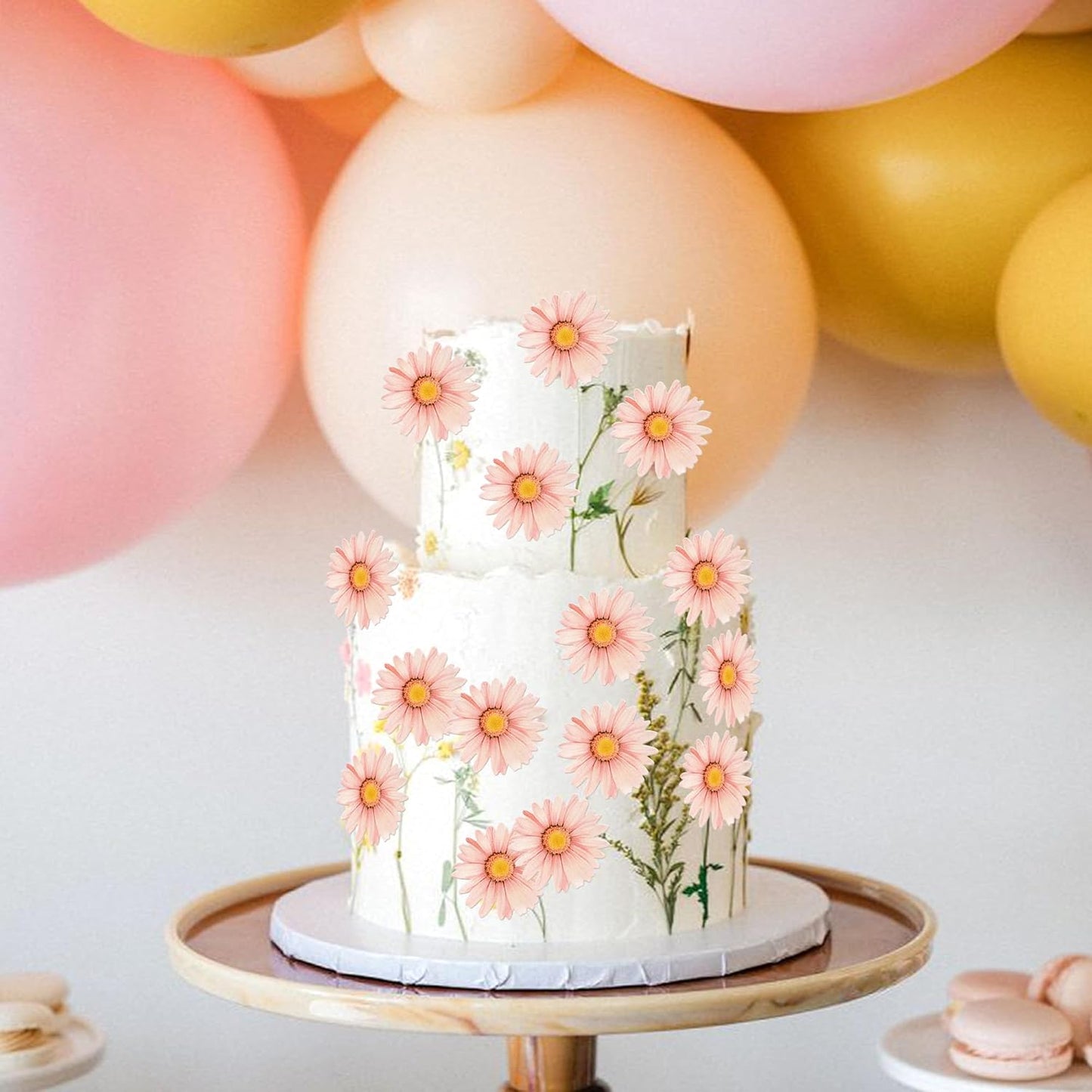 60 PCS Edible Daisy Cupcake Toppers Wafer Paper Daisy Cupcake Picks Edible Sunflower Birthday Party Decorations for Baby Shower Wedding Engagement Birthday Party Cake Food Decorations Supplies Pink