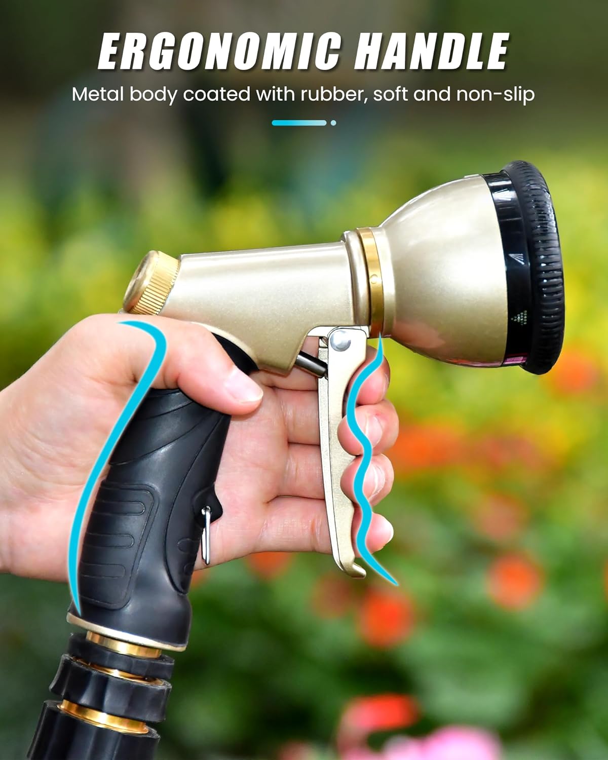 RAINPOINT Garden Hose Nozzle, Hose Sprayer Nozzle with 9 Spray Patterns, High Pressure Water Hose Nozzle Heavy Duty Metal Hand Sprayer, Watering Plants and Lawn, Car Washing, Pet Showering,Blue