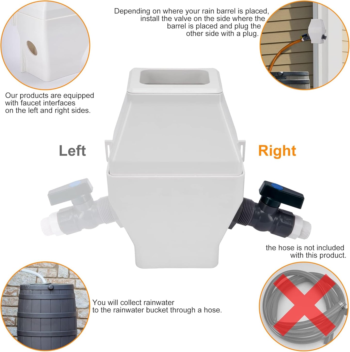 Rain Barrel Diverter, RainWater Collection System Fits for 2x3 or 3x4 Inch Downspout Diverter Colander, Tintsabo Upgrade Rain Barrel Diverter Kit with Filtration and PVC Spigot, White