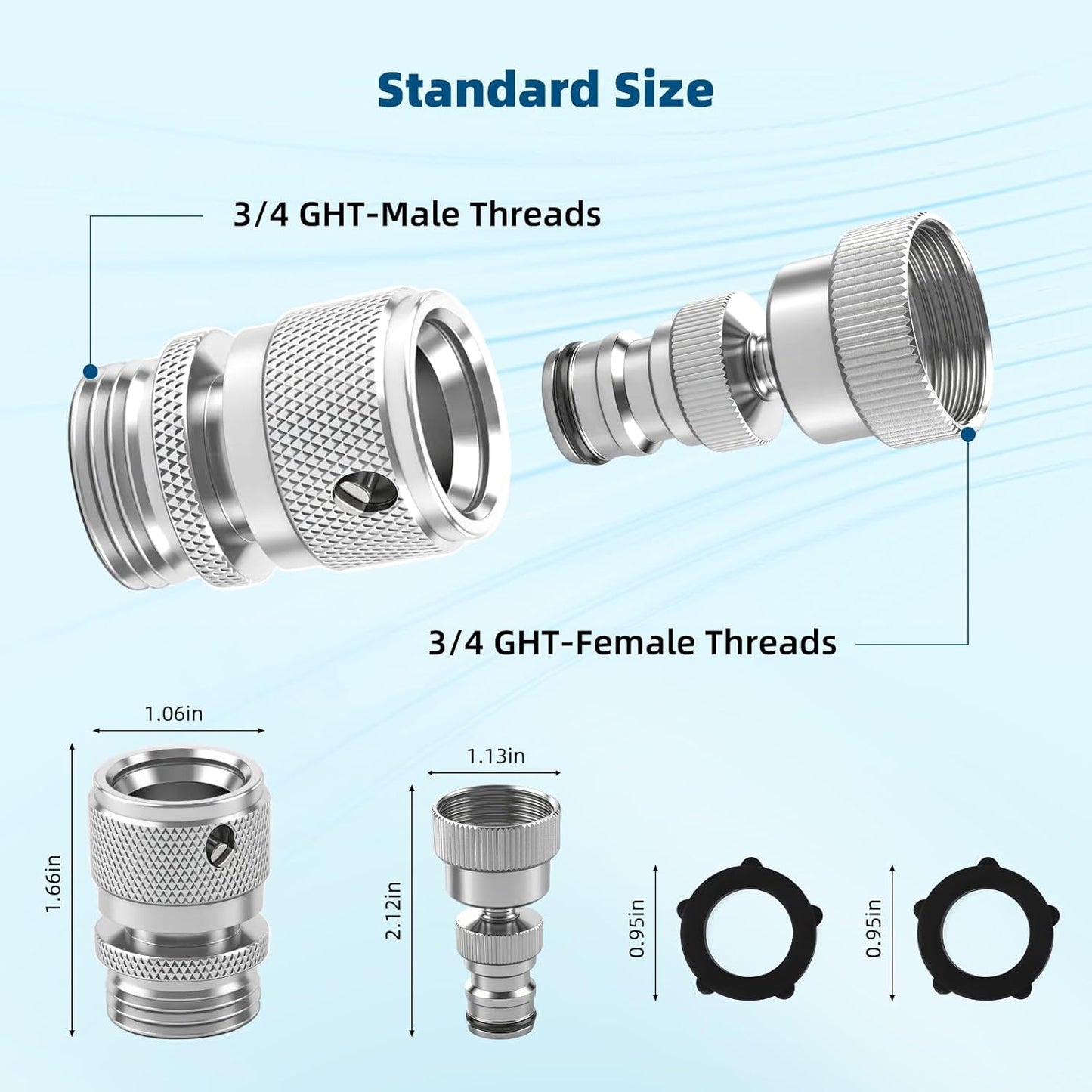 Hibbent Swivel Garden Hose Quick Connector, 360° Rotatable Faucet Hose Quick Connect Fitting, Solid Brass 3/4 Inch GHT Thread, Female and Male Adapter (2 Sets)