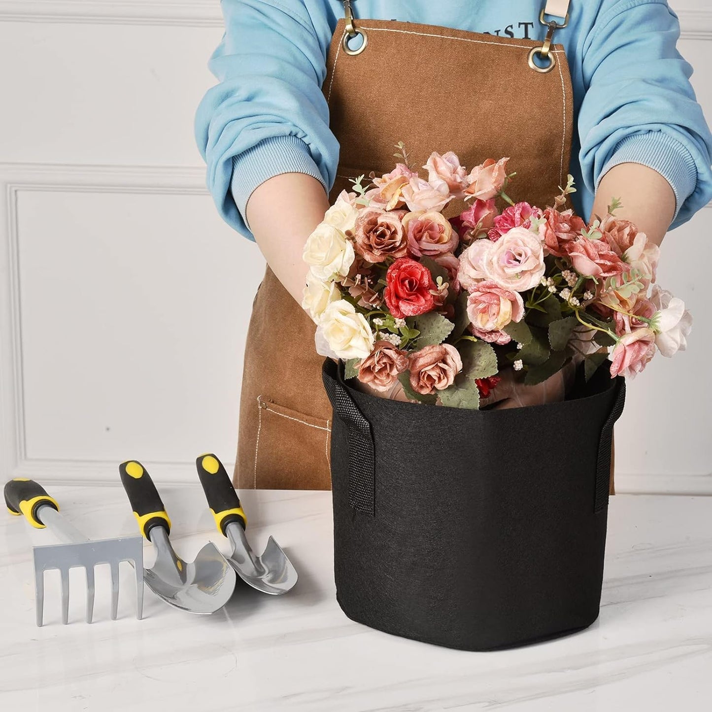 12-Pack 30 Gallon Thickened Non-Woven Grow Bags, Aeration Fabric Pots with Handles(Black)