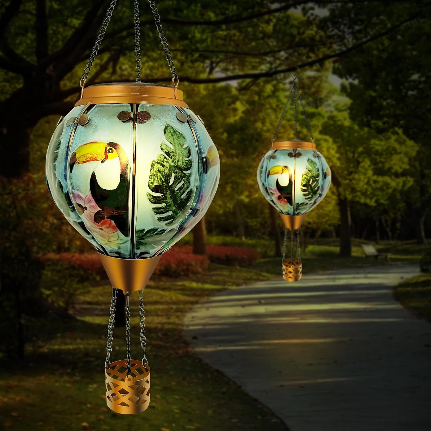 Hot Air Balloon Solar Light Waterproof Pendant Light with Flickering Flame for Garden Patio and Patio Decoration