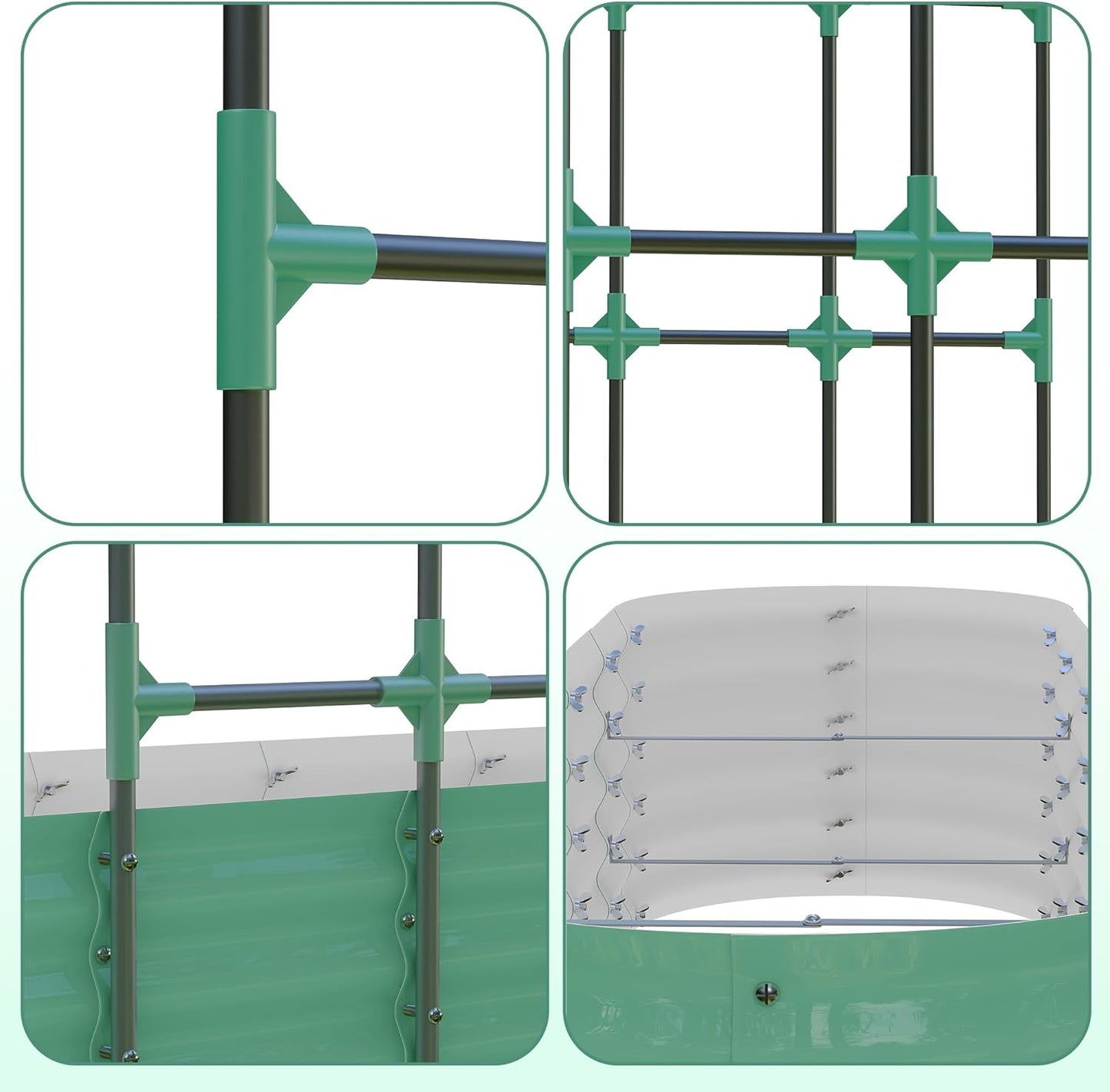 Galvanized Raised Garden Bed with 96" Tall Vertical Arch Trellis – Expandable Rust-Resistant Planter Box for Outdoor Plants, Flowers, Herbs & Vines – Includes Plant Clips, Drainage Netting,Green