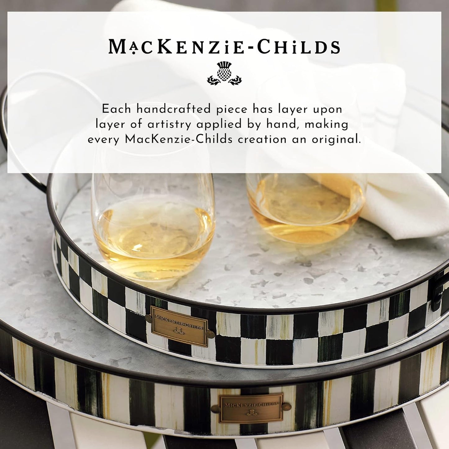 MACKENZIE-CHILDS Watering Can, Outdoor Galvanized Watering Can, Black-and-White Check It Out