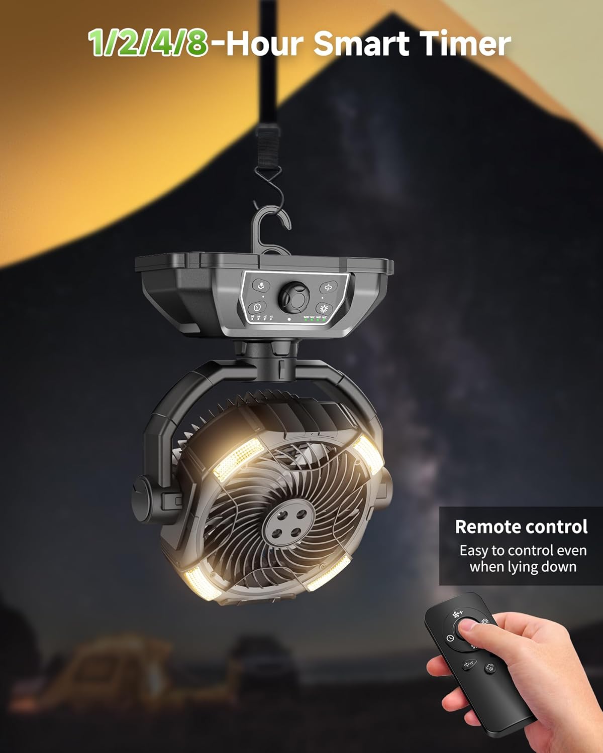 Misting fan with 7L bucket 90°Oscillating ,4 Spray Mister 25000mAh Rechargeable Camping fan with Remote Control Stepless Speed and Timer for Patios/Camping,Waterproof Design Outdoor Fans (Black)