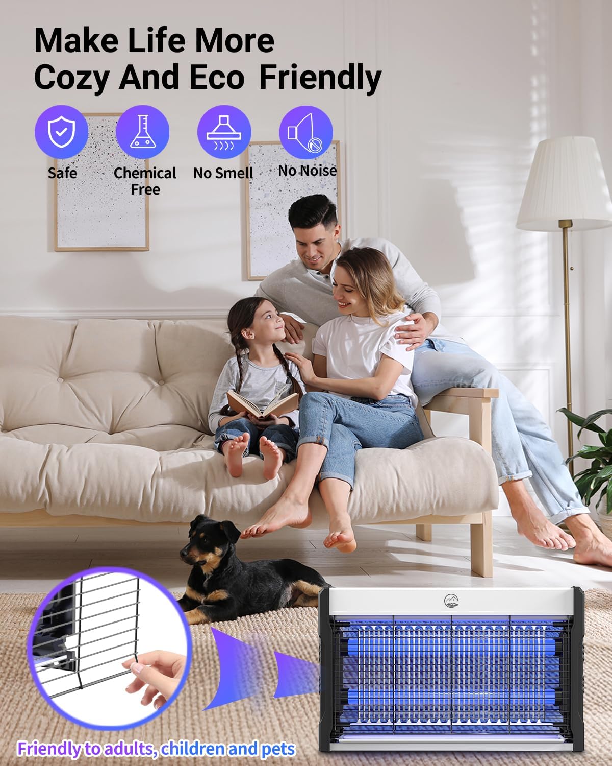 Electric Bug Zapper, 3000V High-Voltage Indoor Fly Killer, Powerful Electric Mosquito Zapper for Fly, Mosquito, Fruit, Moth, Gnat, Trap with Removable Washable Tray for Home Patio Backyard