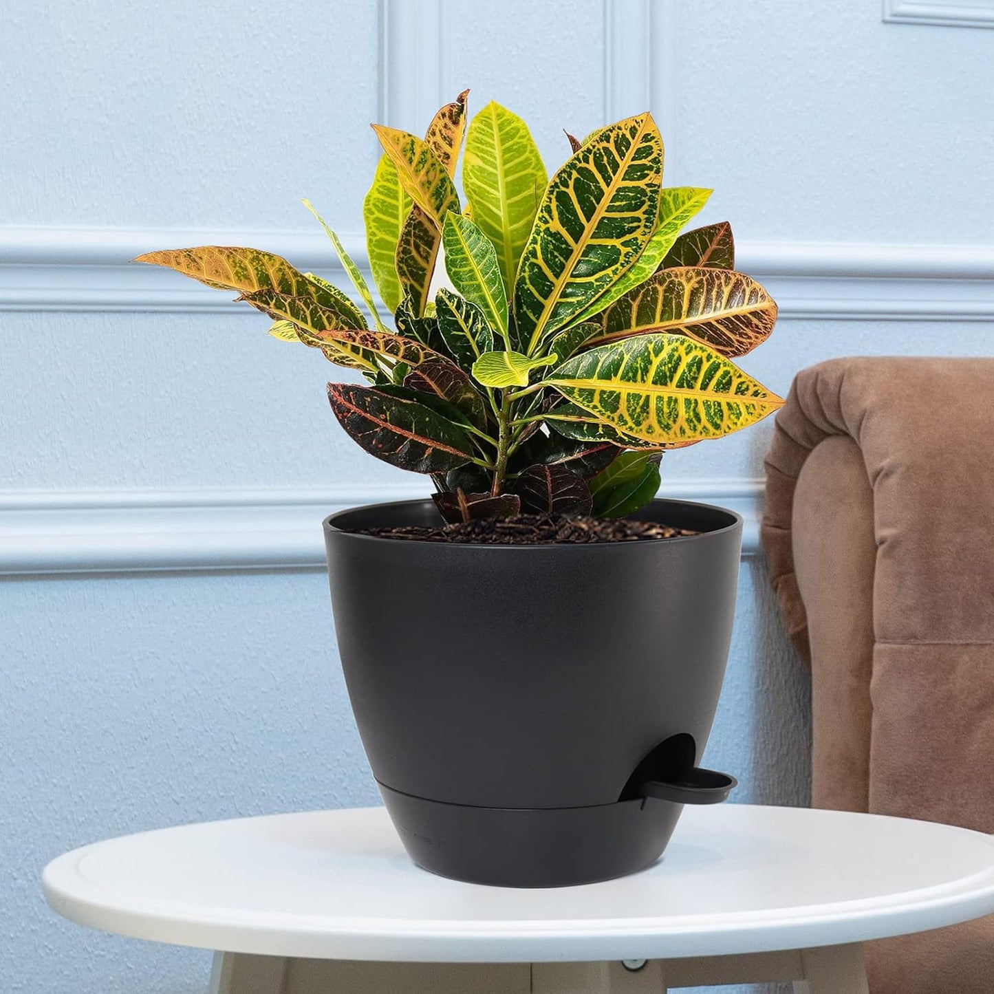 Large Self Watering Pots, 12/10/9 Plastic Planters with High Drainage Holes and Deep Reservoir for Indoor Outdoor Garden Plants and Flowers, Black