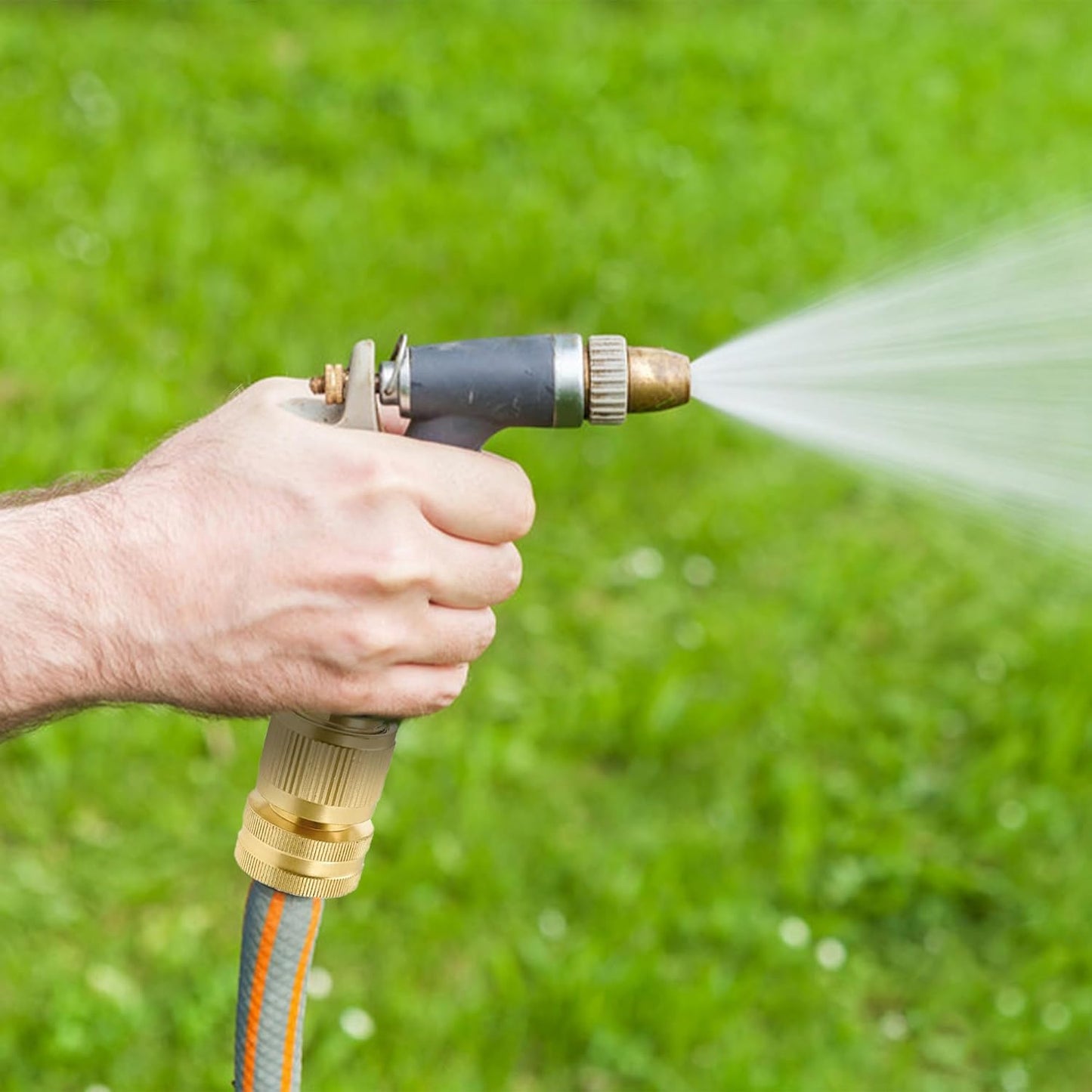 Hourleey Garden Hose Quick Connector, Solid Brass 3/4 Inch GHT Thread Garden Quick Connect Kit, Male and Female No-Leak Water Hose Fittings (4 Set)