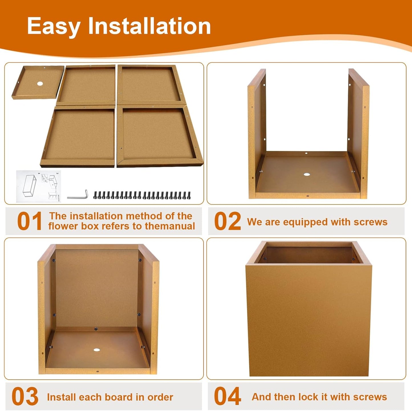 Corten Steel Planter Box 21"x20"x20", Metal Planter Spliced Flower Pot with Partitions, Outdoor & Indoor Large Rectangular Planter Box for Porch, Patio, Garden, Commercial Décor