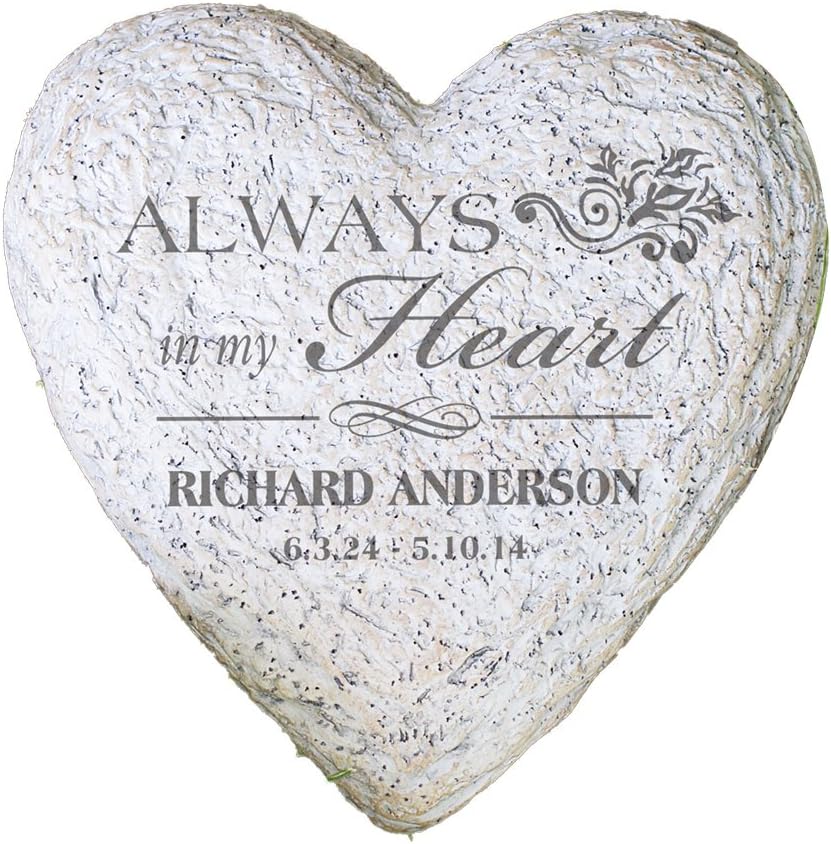 GiftsForYouNow Personalized Heart-Shaped Resin Memorial Garden Stone, 8.5" Waterproof, Indoor/Outdoor, Always in My Heart, Customized Memorial Gift, Sympathy