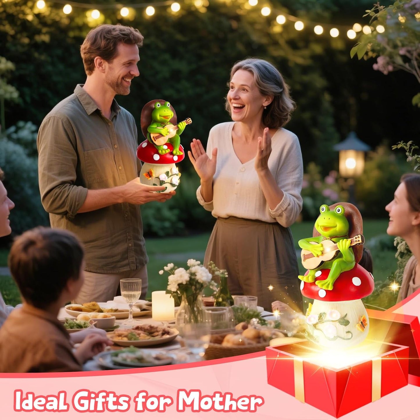 Birthday Gifts for Women Frog and Mushroom Garden Statue,Home Halloween Decorations Outdoor Funny Solar Lights Garden Decor Art Housewarming, Patio,Yard,Lawn Ornament