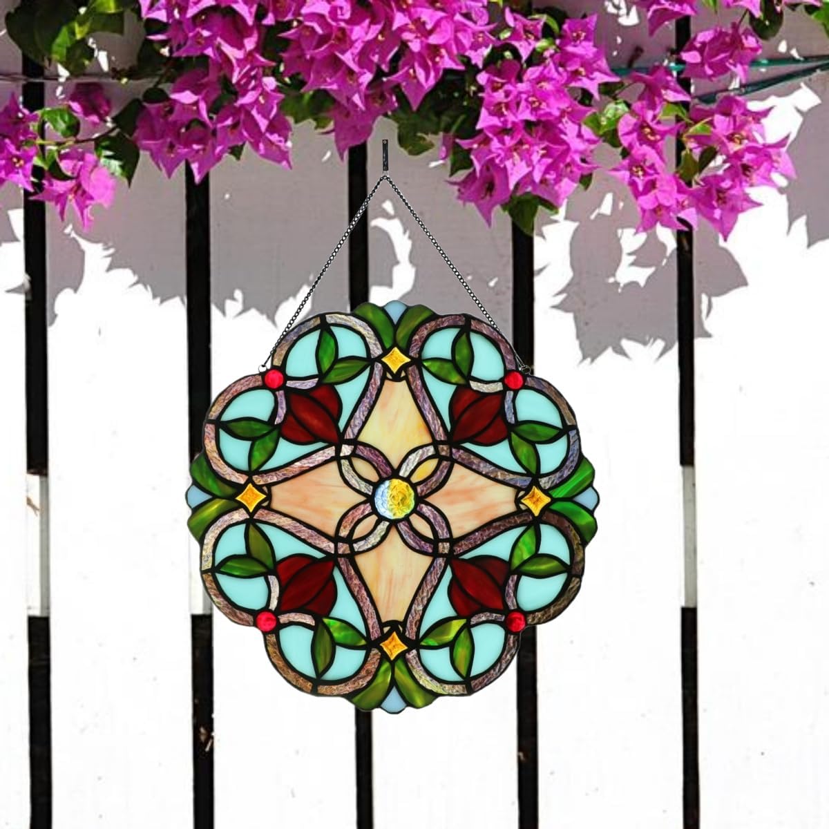 12 Inch Round Stained Glass Window Panel Handmade Tiffany Style Ornament Flower Suncatchers for The Windows Or Wall