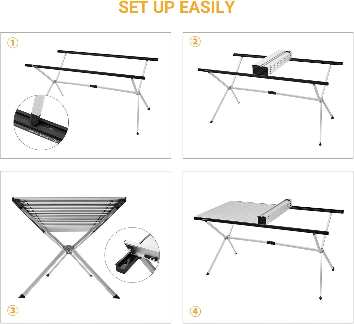 KingCamp Folding Camping Table Aluminum Roll Up Table Oversized Large Camp Table Stable Portable Outdoor Folding Table for Picnic Camping Barbecue Backyard Party,57.4''×31.4''4-6 Person,Support 176lbs