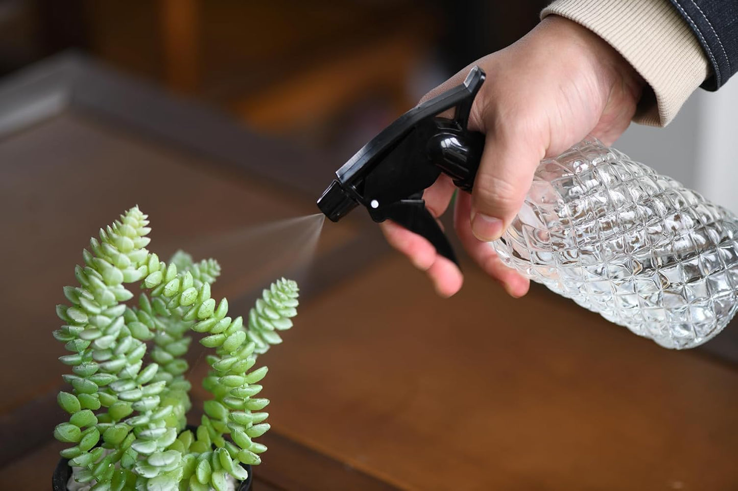 Glass Handheld Spray Bottle - 12oz Refillable Bottle ,Adjustable Nozzle Watering Can for Garden Plants Cleaning Solutions (Clear)