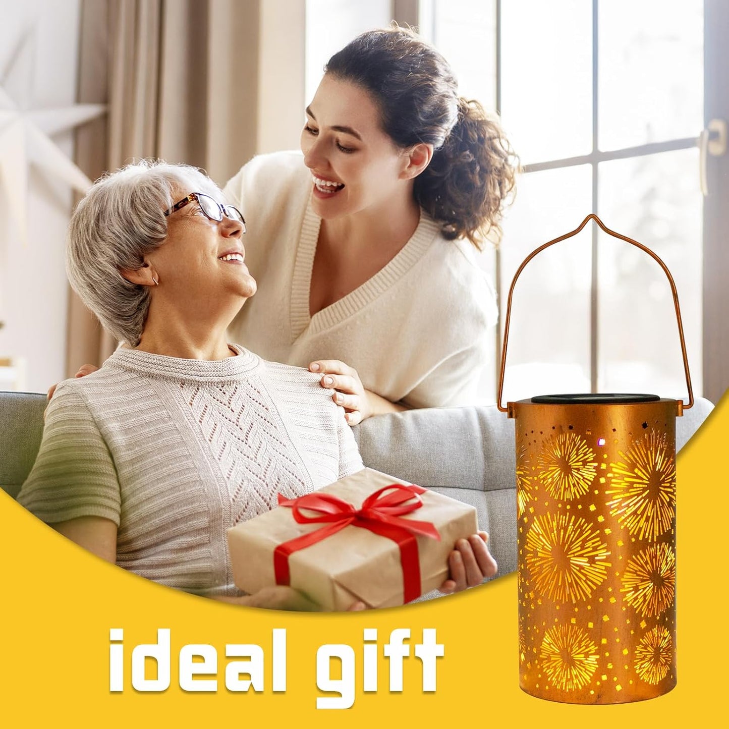 2 Pack Fireworks Birthday Gifts for Women Mom Grandma Solar Lanterns Outdoor Waterproof Garden Decor Metal Hanging LED Decorative Light for Patio Yard Lawn Backyard Front Porch Gardening Gifts