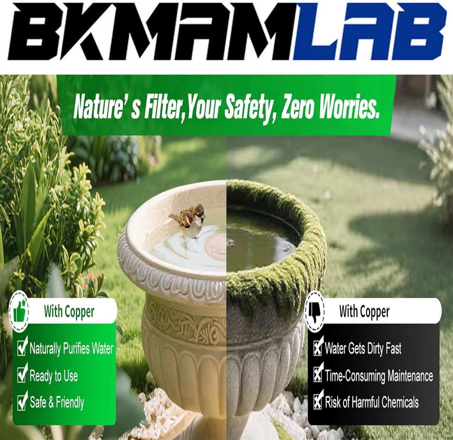 2-Pack 99.99% Pure Copper Bird Bath Purification Disk,Copper Disc with Stable Triple-Point Support,Fits All Outdoor Bird Baths(Heart-Shaped&Round)