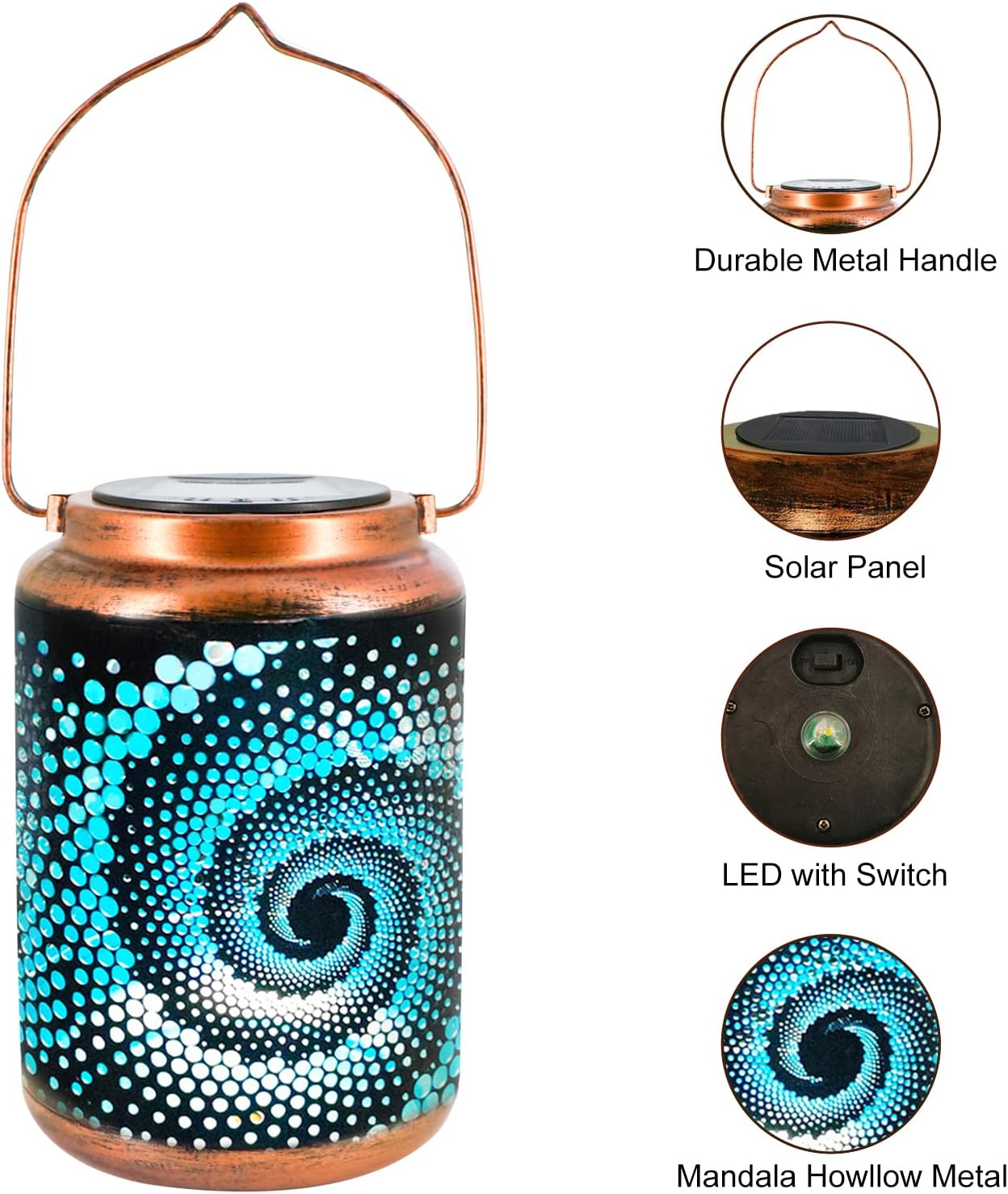 DIBIEECN 4 Pack Solar Lanterns Outdoor Hanging Lantern Metal Waterproof LED Lantern with Solar Powered Garden Patio Decorations Decor Lantern with Handle Christmas Gift Idea, Blue