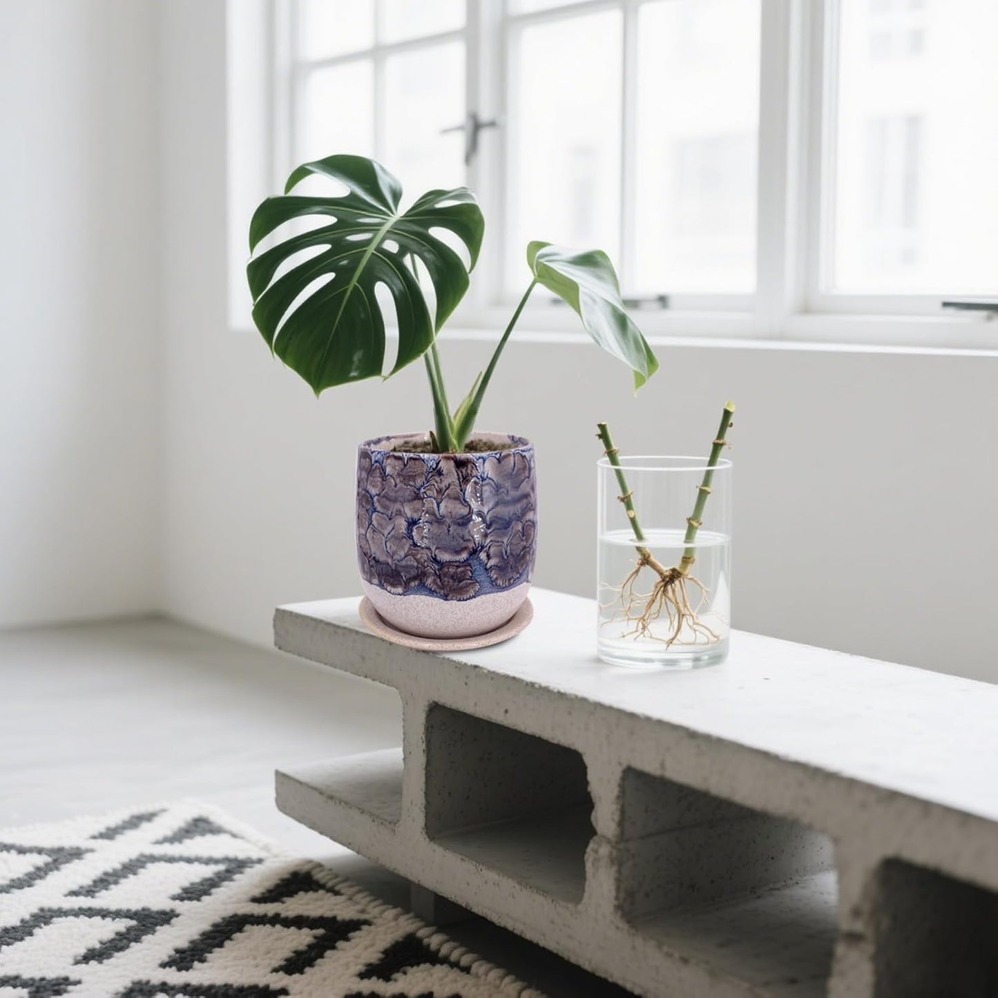 6 in Ceramic Plant Pot with Saucer,Indoor Plant Pot for Plants, Flower Pot with Drainage,Reactive Glaze Grey